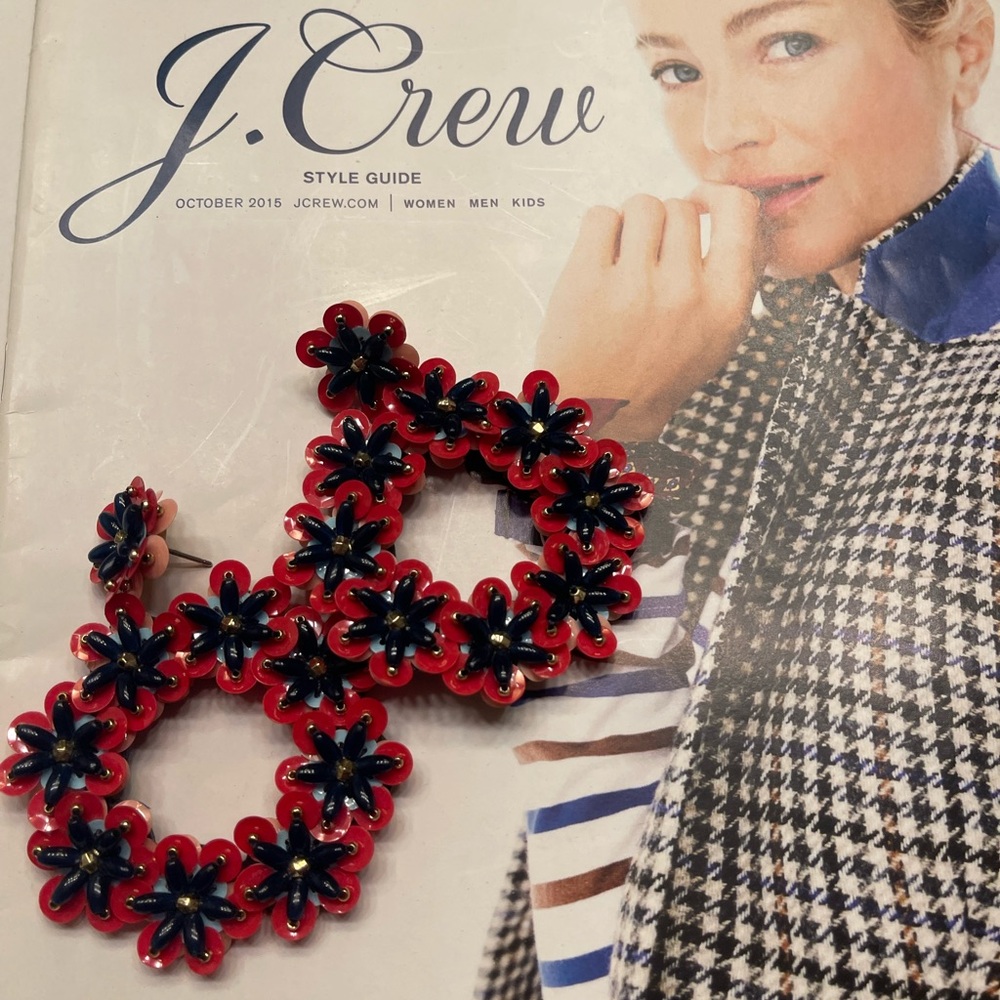 J. Crew Red and Navy Floral Earrings